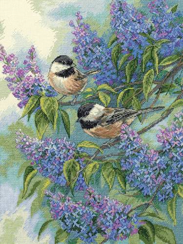 Набір для вишивки хрестиком Chickadees and Lilacs, Dimensions 35258