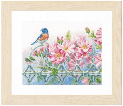 Wren and Pink Flowers (Крапивник и розовые цветы), набор для вышивания крестом, Lanarte PN-0156946