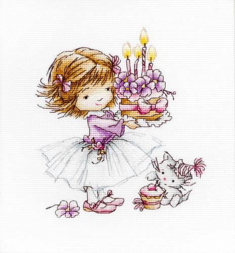 Набір для вишивки хрестиком Дівчинка з кошеням та тортиком Luca-S B1054