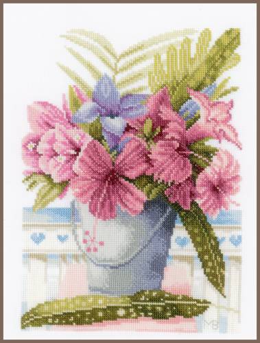 Набір для вишивки хрестиком, Flowers in Bucket (Квіти у відрі), Lanarte PN-0154326