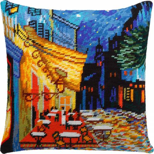 Набор для вышивки подушки полукрестом Ночная терраса кафе (В. ван Гог) Чарівниця V-143