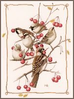 Sparrows and currant (Воробьи и смородина), набор для вышивания крестом, Lanarte PN-0162298