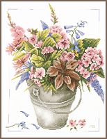 Bouquet of flowers in bucket (Букет цветов в ведерке), набор для вышивания крестом, Lanarte PN-0158325