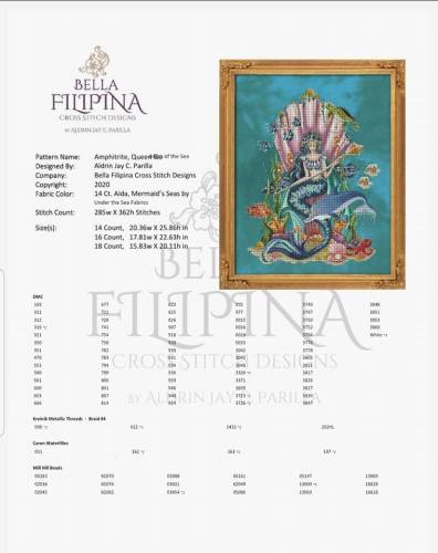 Схема для вишивання Amphitrite, Queen Goddess Of The Sea, Bella Filipina BF018 фото 2